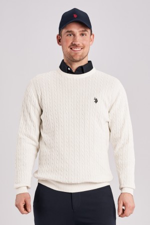 U.S. Polo Archi Knit Sweater Strikket Genser Herre, Hvit
