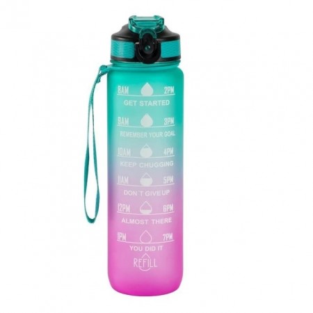 Hollywood Motivational Bottle 1000ml - flasken som motiverer deg til å drikke, rosa og grønn
