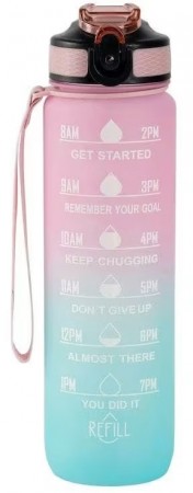 Hollywood Motivational Bottle 1000ml - flasken som motiverer deg til å drikke, lys rosa og turkis