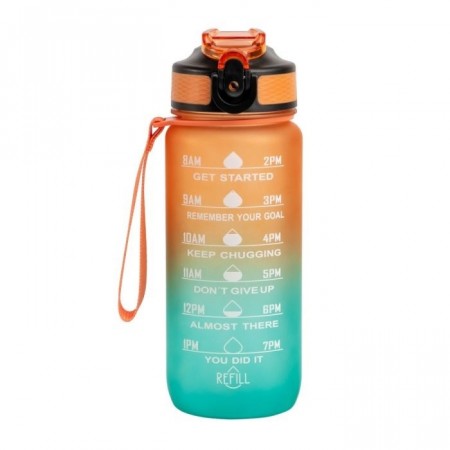 Hollywood Motivational Bottle 600ml - flasken som motiverer deg til å drikke, oransje og turkis