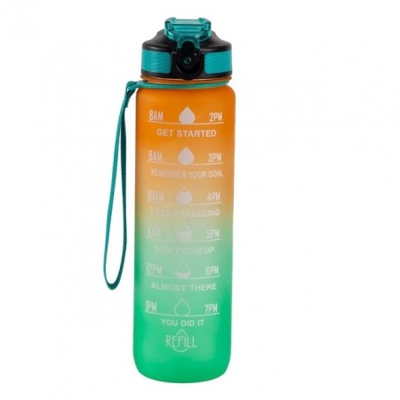 Hollywood Motivational Bottle 1000ml - flasken som motiverer deg til å drikke, oransje og turkis
