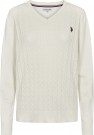 U.S. Polo Bell Knit V-Neck Dame, Cloud Dancer thumbnail