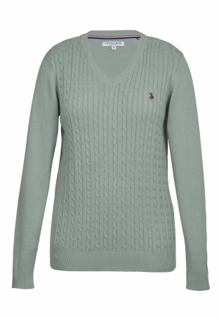 U.S Polo V-Neck knit bell genser dame, Green Millue