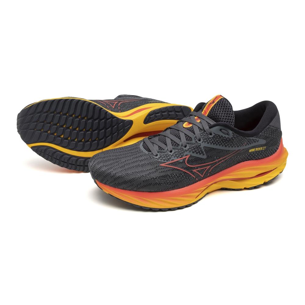 Mizuno Wave Rider 27 Joggesko Herre, Mørk Grå/Rød 