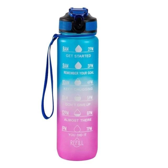 Hollywood Motivational Bottle 1000ml - flasken som motiverer deg til å drikke, rosa og blå 