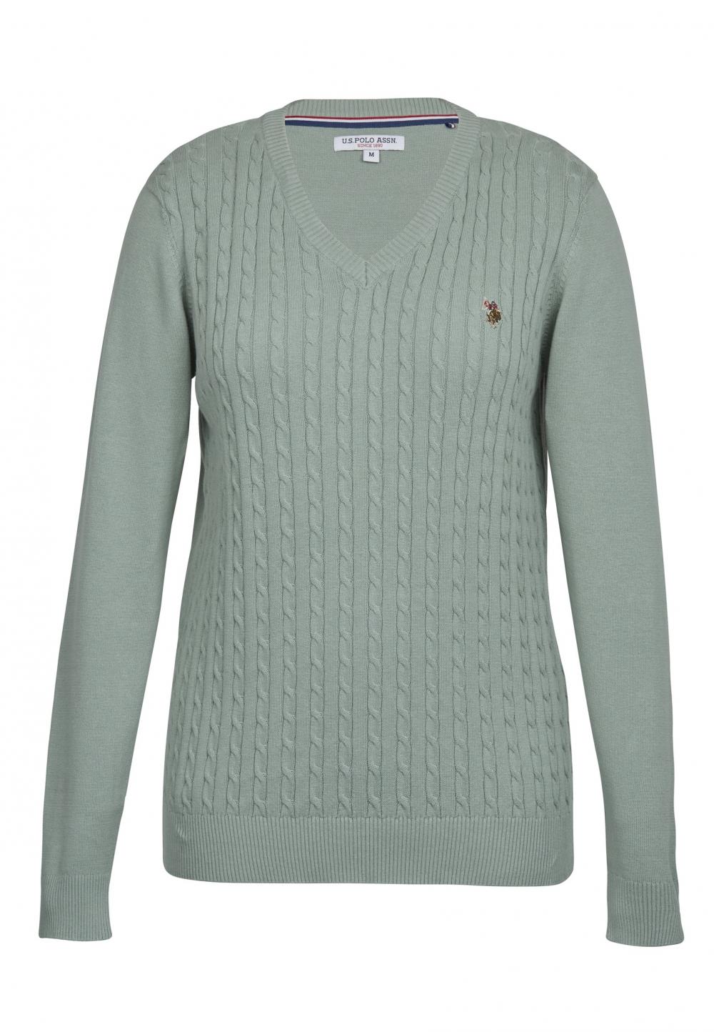U.S Polo V-Neck knit bell genser dame, Green Millue