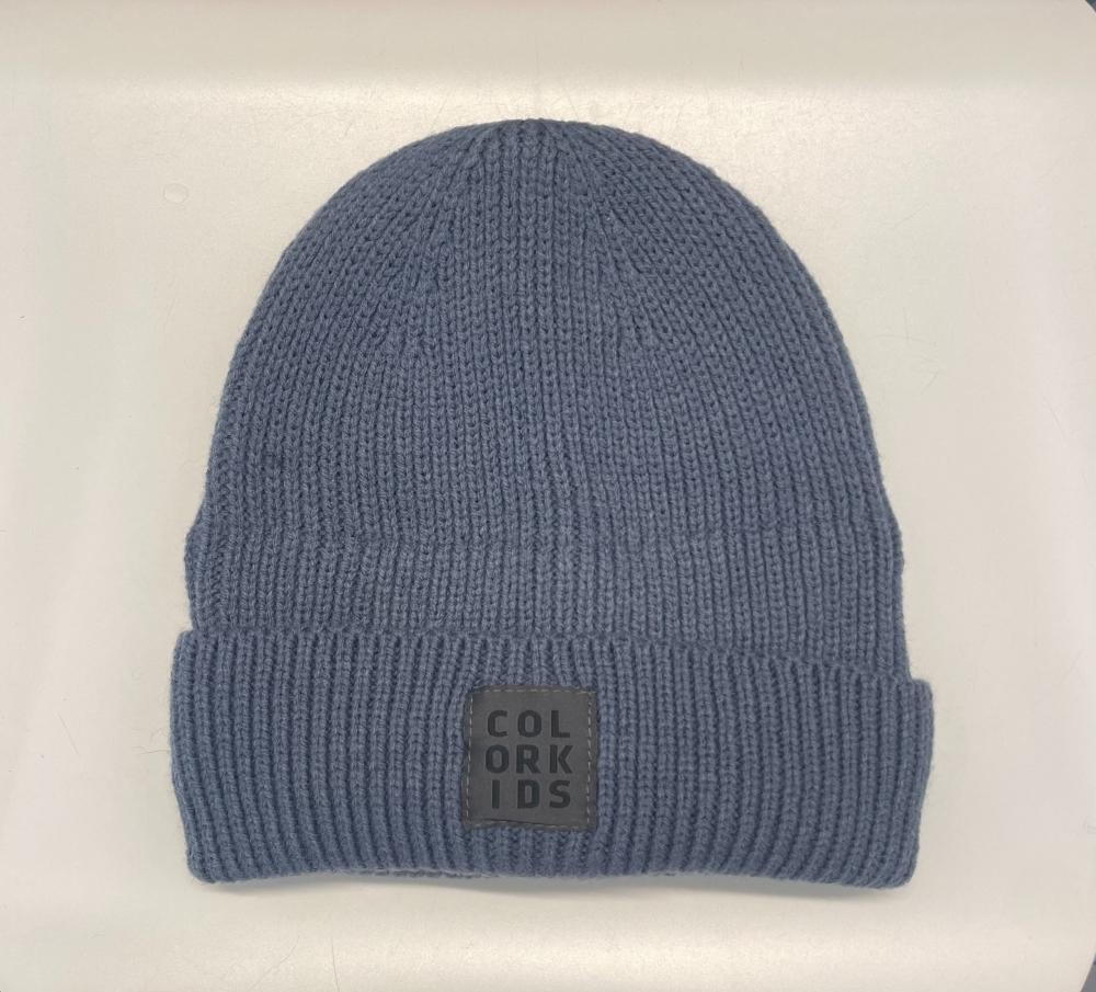 Color kids Beanie - Wool w. fleece band lining, Vintage Indigo