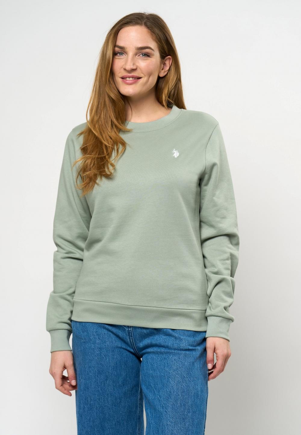 US Polo Adele O-Neck Sweater bomullsgenser Dame, Green Milliue