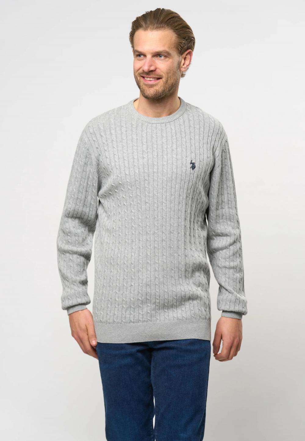 U.S Polo Archi Knit Sweater Strikket Genser Herre, Grey Melange 