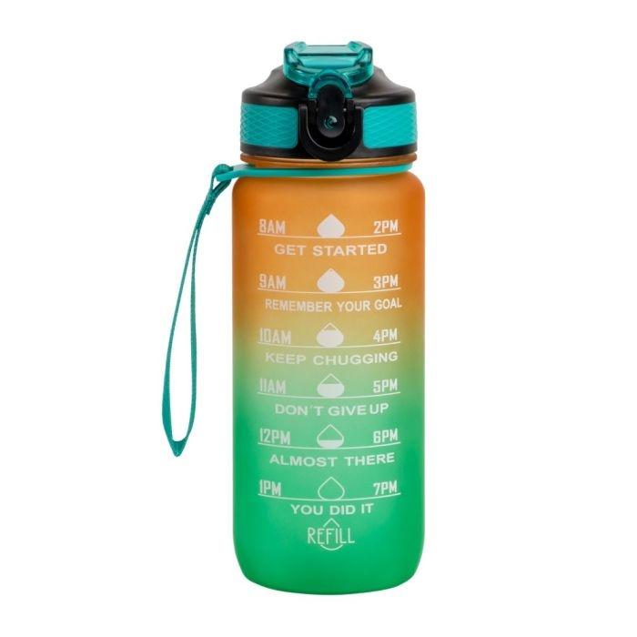 Hollywood Motivational Bottle 600ml - flasken som motiverer deg til å drikke, Oransje/Grønn