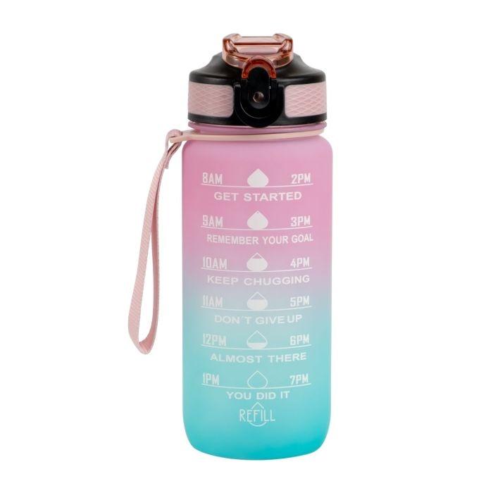 Hollywood Motivational Bottle 600ml - flasken som motiverer deg til å drikke, Lys Rosa/Blå