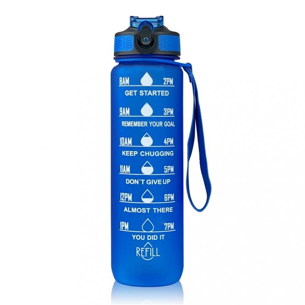 Hollywood Motivational Bottle 1000ml - flasken som motiverer deg til å drikke, Blå