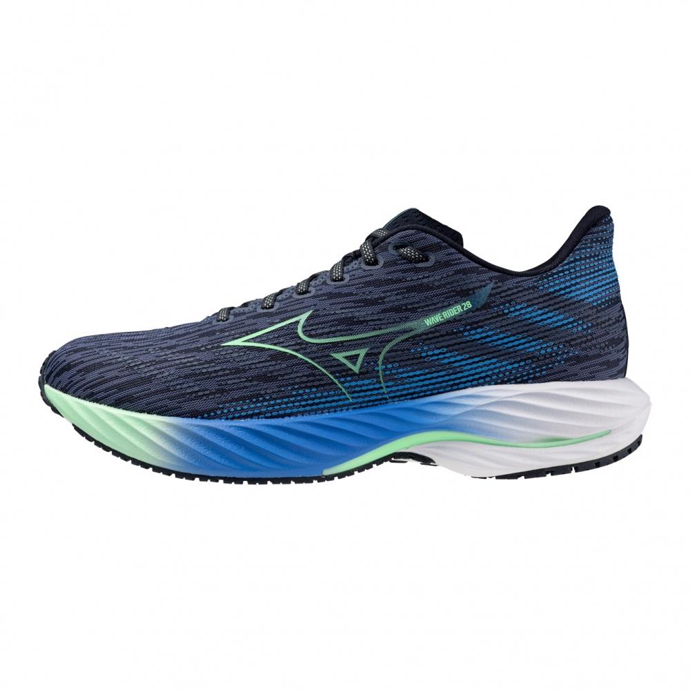 Mizuno wave rider 28 løpesko herre, Vintage Indigo/Neo Mint/Front Blue